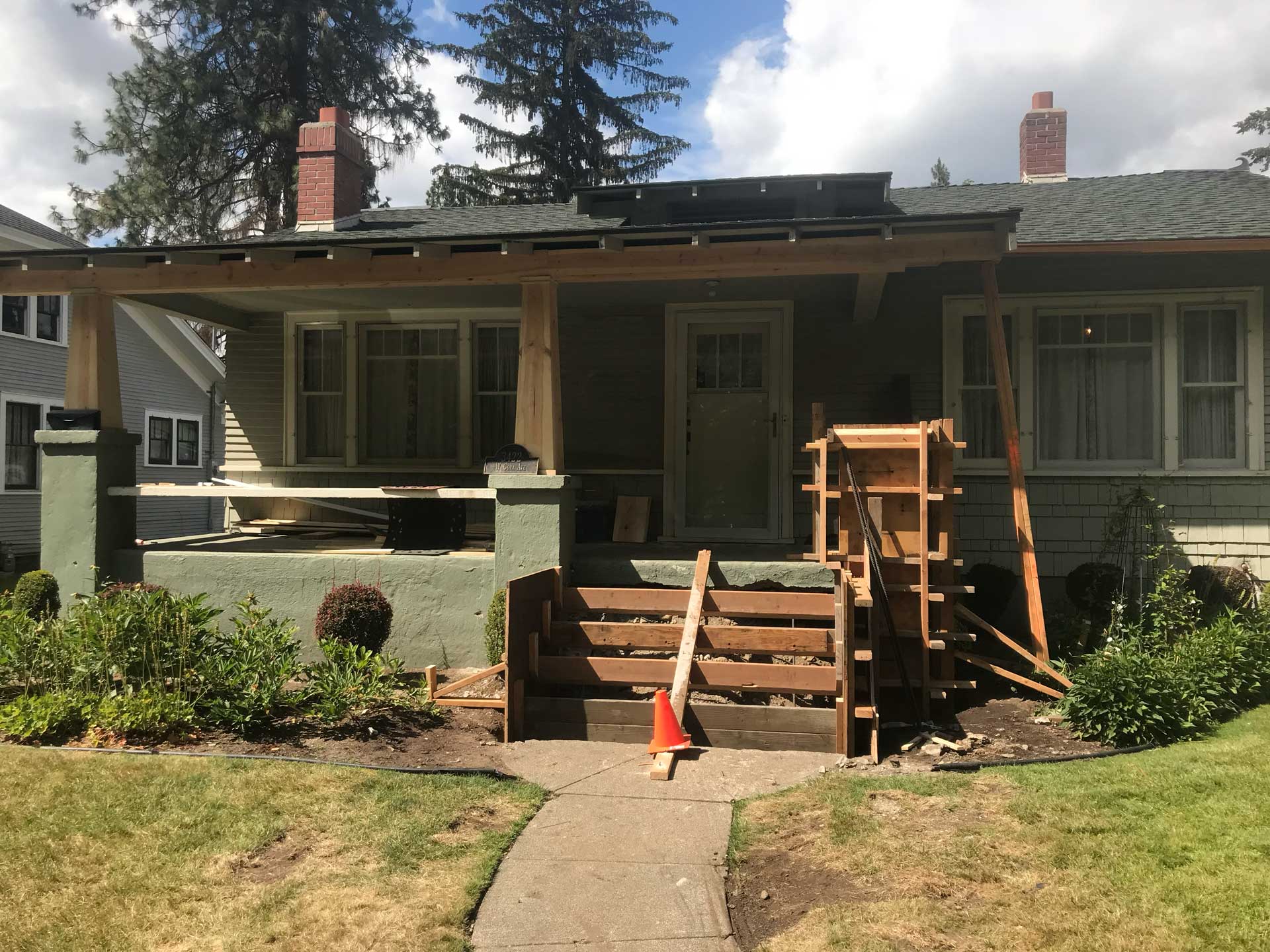 This is a picture of a house being worked on by a handyman