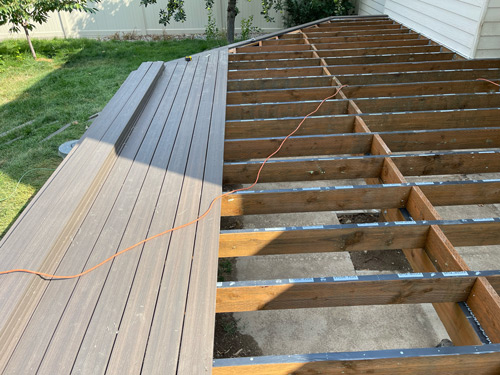 A picture of a composite deck being built.