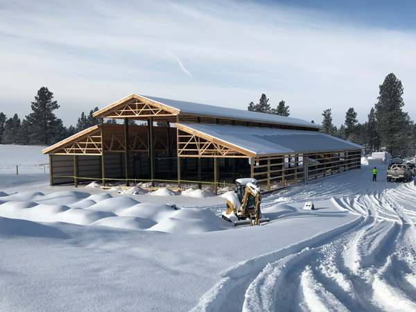 Gonzaga University Johnson family boat house post frame durning early construction.