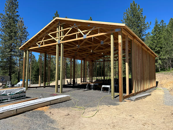 Pole barn with standard studs for hardie siding installation.